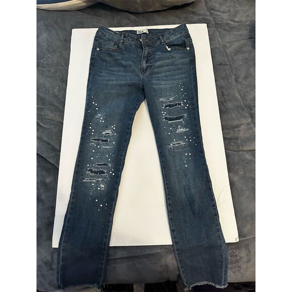 Epic Threads Girls Size 14 Distressed Rhinestone Jeans Blue Denim - Picture 1 of 8